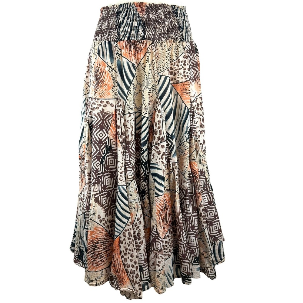 GRACE ELEMENTS Womens (L) Animal Festival Cotton Maxi Skirt Boho Fairy Mob Flowy